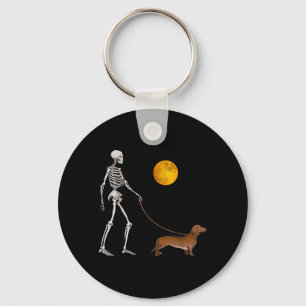 Dachshund Skeleton Dog Walking Halloween Costume Keychain