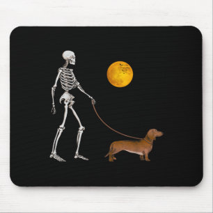 Dachshund Skeleton Dog Walking Halloween Costume Mouse Pad