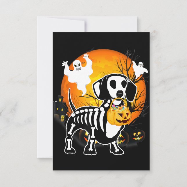 Dachshund Skeleton Halloween Happy Pumpkin Gift Thank You Card (Front)