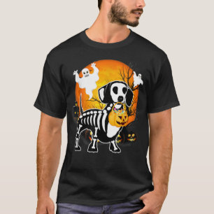 Dachshund Skeleton Halloween Happy Pumpkin T-Shirt