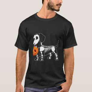 Dachshund Skeleton Halloween Happy Pumpkin T-Shirt