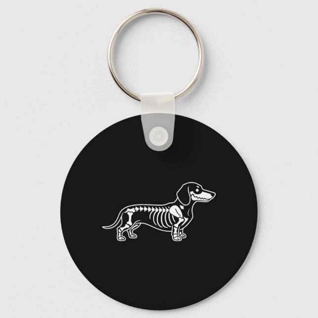 Dachshund Skeleton Halloween Sausage Dog Keychain (Front)