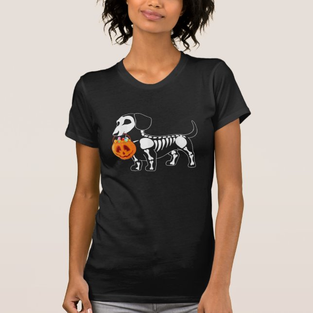 Dachshund Skeleton Halloween T-Shirt (Front)