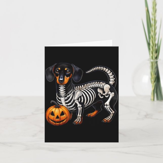Dachshund Skeleton Jack O Lantern Funny Wiener Dog Card (Front)