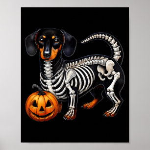 Dachshund Skeleton Jack O Lantern Funny Wiener Dog Poster