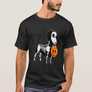 Dachshund Skeleton Jack O Lantern Halloween T-Shirt
