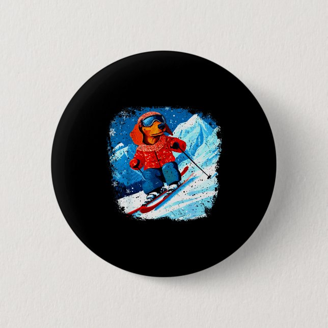Dachshund ski  2 inch round button (Front)