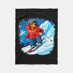 Dachshund ski  fleece blanket