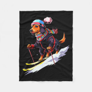 Dachshund skiing dog skier ski winter snow men fleece blanket