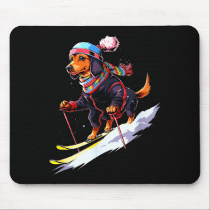 Dachshund skiing dog skier ski winter snow men mouse pad