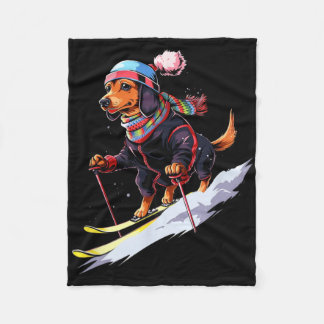 Dachshund Skiing Dog Skier Ski Winter Snow Men Wom Fleece Blanket