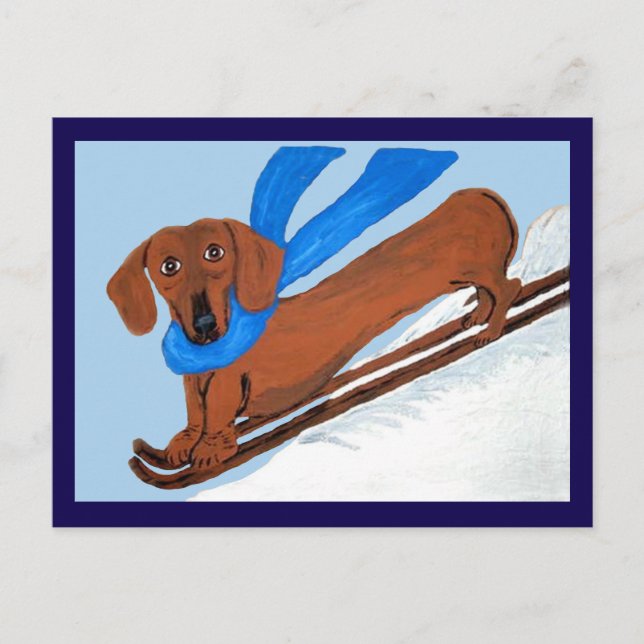Dachshund Skiing Postcard (Front)