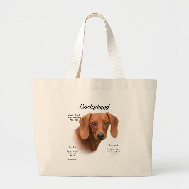 Dachshund (smooth) History Design Large Tote Bag (Front)