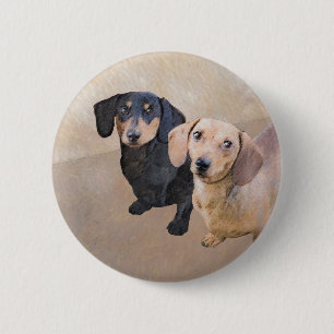 Dachshund (Smooth) Painting - Original Dog Art 2 Inch Round Button