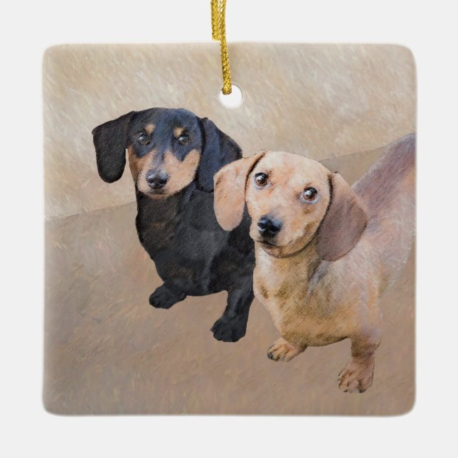 Dachshund (Smooth) Painting - Original Dog Art Ceramic Ornament (Front)