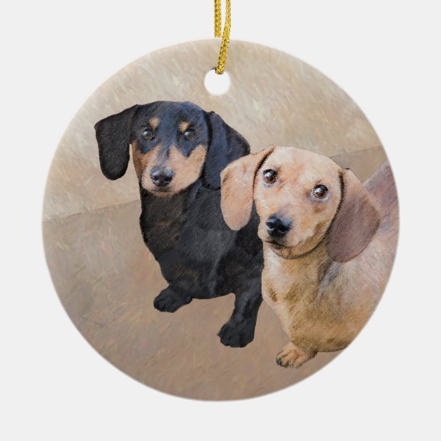 Dachshund (Smooth) Painting - Original Dog Art Ceramic Ornament (Front)