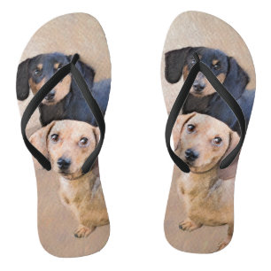 Dachshund (Smooth) Painting - Original Dog Art Flip Flops