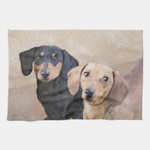 Dachshund (Smooth) Painting - Original Dog Art Kitchen Towel