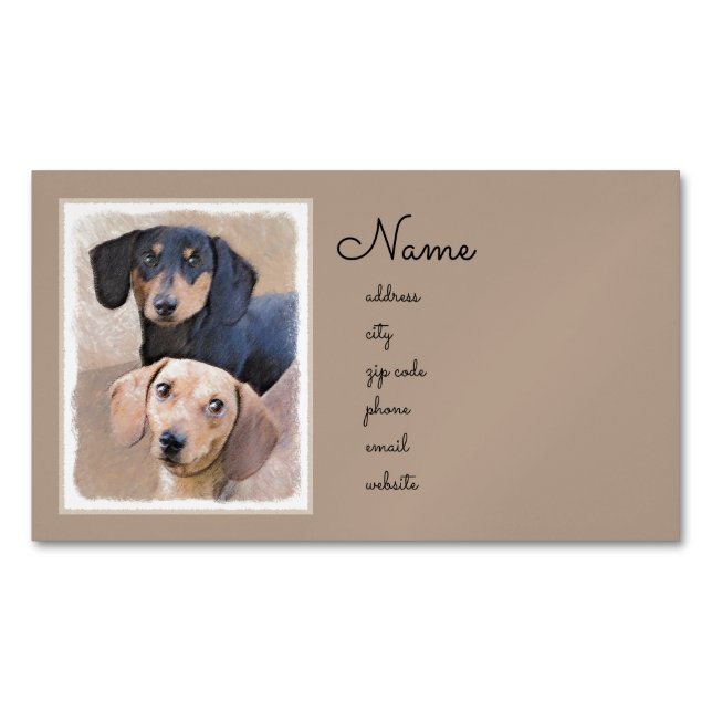 Dachshund (Smooth) Painting - Original Dog Art Magnetic Business Card (Front)