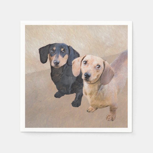 Dachshund (Smooth) Painting - Original Dog Art Napkin (Front)