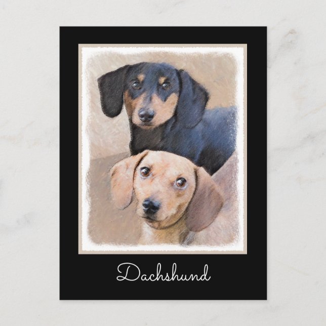 Dachshund (Smooth) Painting - Original Dog Art Postcard (Front)