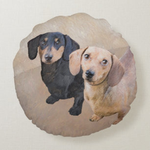 Dachshund (Smooth) Painting - Original Dog Art Round Pillow