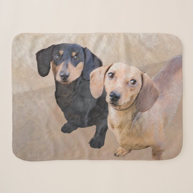 Dachshund (Smooth) Painting - Original Dog Art Sherpa Blanket (Front (Horizontal))