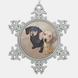 Dachshund (Smooth) Painting - Original Dog Art Snowflake Pewter Christmas Ornament