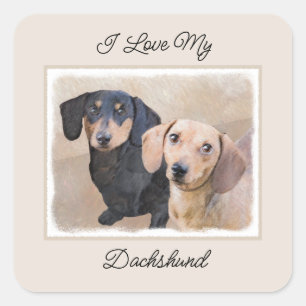 Dachshund (Smooth) Painting - Original Dog Art Square Sticker