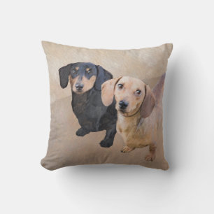 Dachshund (Smooth) Painting - Original Dog Art Throw Pillow
