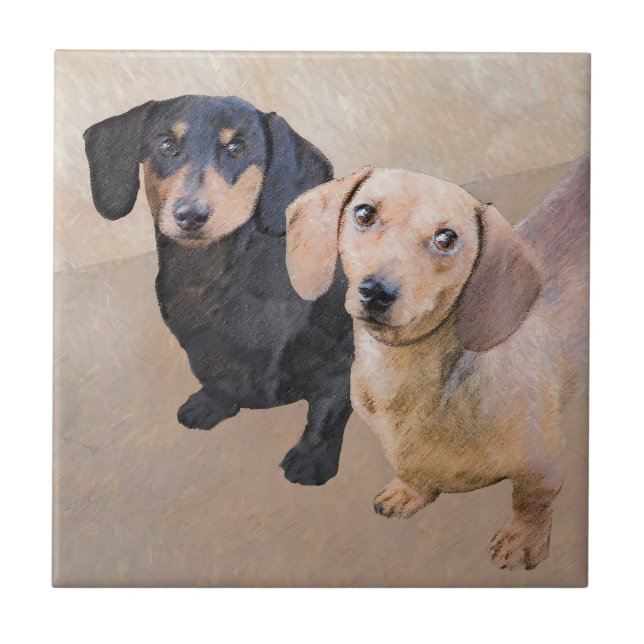 Dachshund (Smooth) Painting - Original Dog Art Tile (Front)