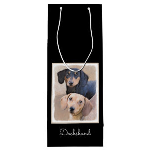 Dachshund (Smooth) Painting - Original Dog Art Wine Gift Bag