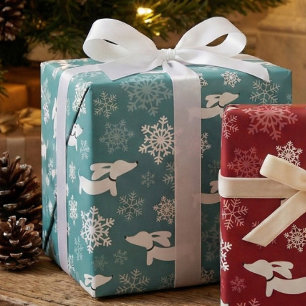 Dachshund Snowflakes Teal Christmas Gift Wrap