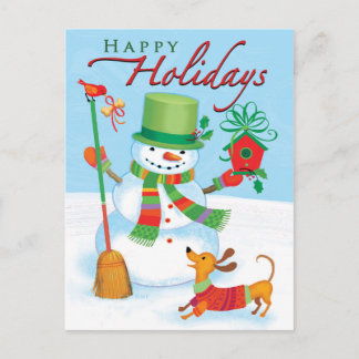Dachshund Snowman Joyeuses Vacances Red Bird Carte