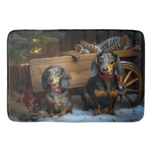 Dachshund Snowy Sleigh Christmas Decor Bath Mat