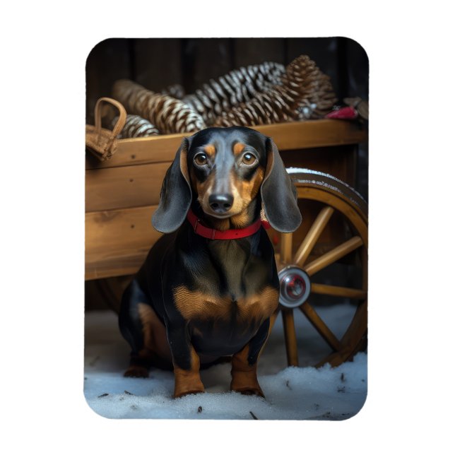 Dachshund Snowy Sleigh Christmas Decor Magnet (Vertical)
