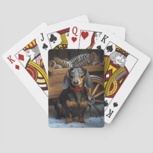 Dachshund Snowy Sleigh Christmas Decor Playing Cards
