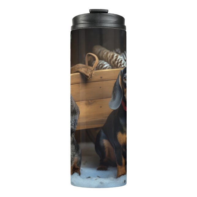 Dachshund Snowy Sleigh Christmas Decor Thermal Tumbler (Front)