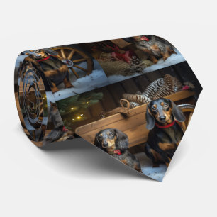 Dachshund Snowy Sleigh Christmas Decor Tie