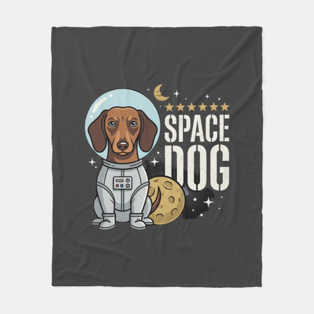 Dachshund Space Dog Astronaut Vector Fleece Blanket (Front)