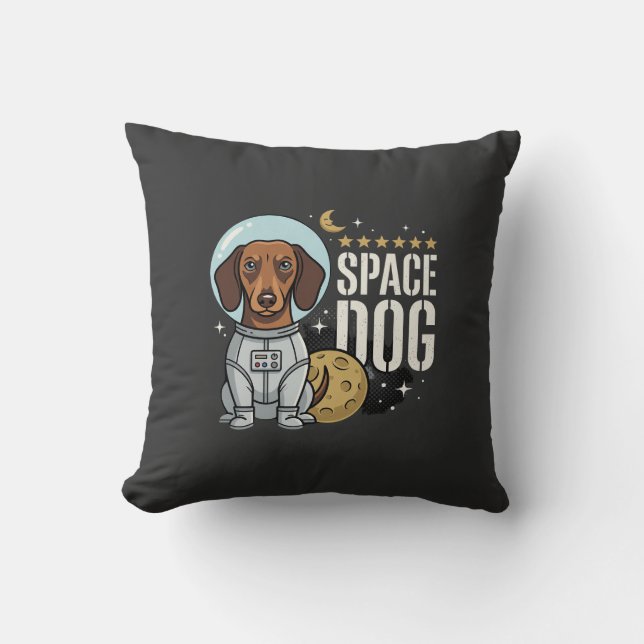 Dachshund Space Dog Astronaut Vector Throw Pillow (Front)