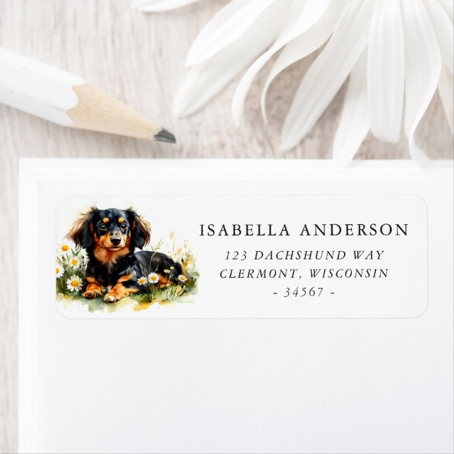 Dachshund Spring Flower Scene Return Address (Insitu)