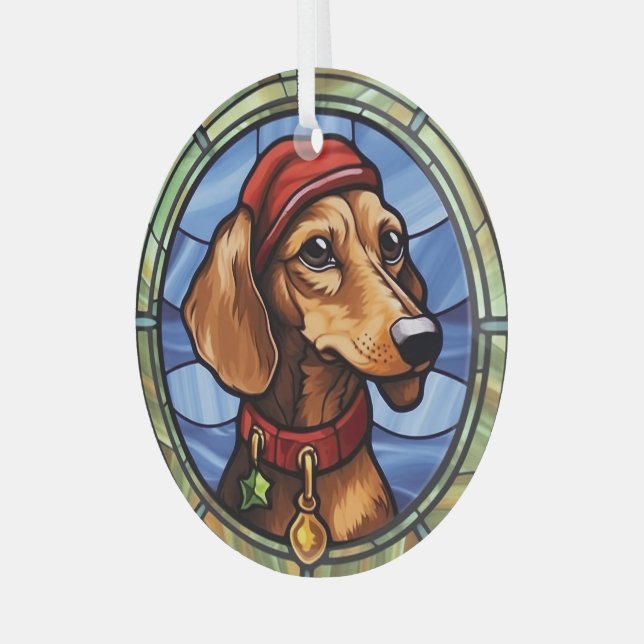Dachshund Stained Glass Christmas Glass Ornament (Front Left)
