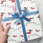 Dachshund Stealing Christmas Tree Lights Gift Wrap<br><div class="desc">Naughty wiener dog stealing the Christmas tree lights all across your dachshund wrapping paper. Great for doxie moms and dachshund dads.</div>