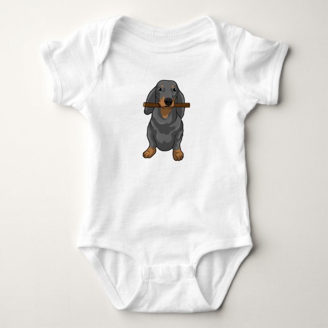 Dachshund Stick Baby Bodysuit (Front)