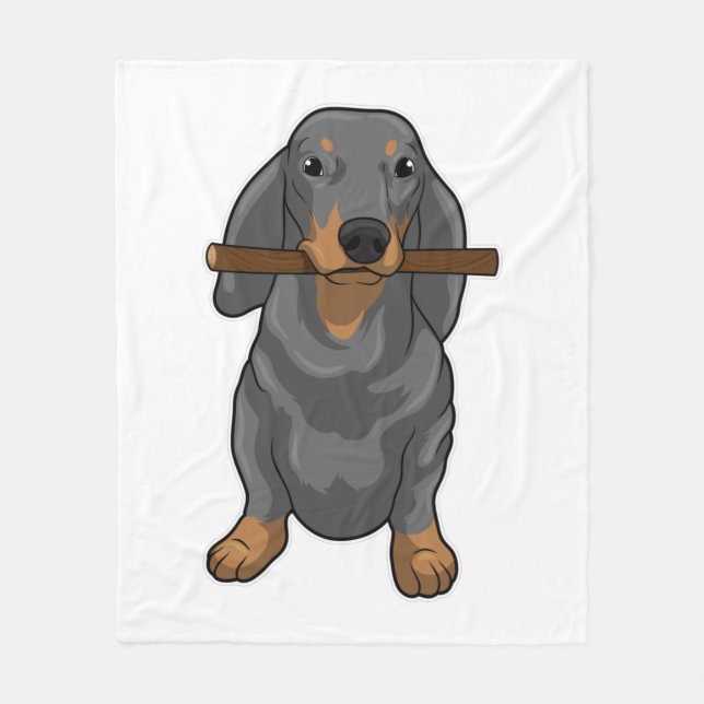 Dachshund Stick Fleece Blanket (Front)
