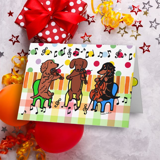 Dachshund String Trio Birthday Card (Dachshund String Trio Birthday Card for Dachshund owners.  Cute and colorful Doxie Cartoon Design.)