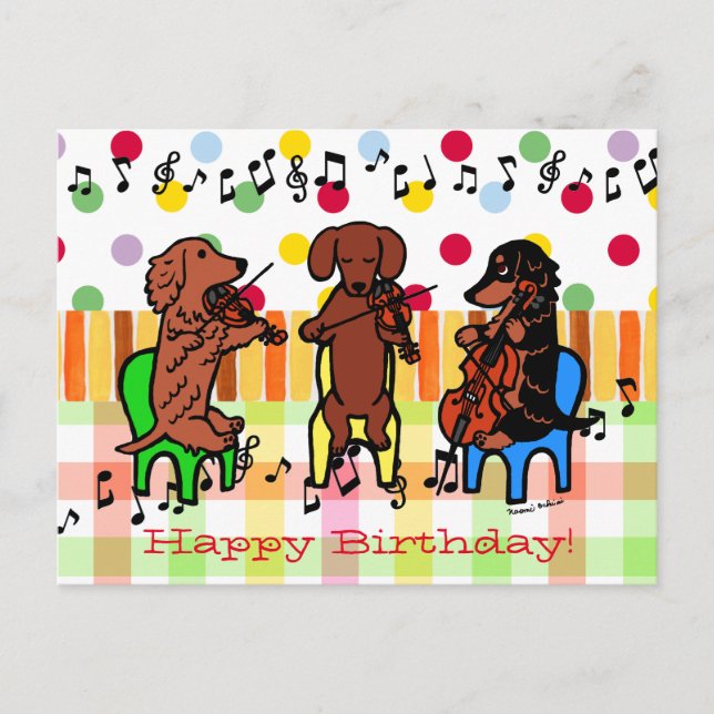 Dachshund String Trio Birthday Postcard (Front)