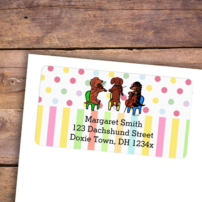 Dachshund String Trio Label (Dachshund String Trio Return Address Label for Dog Lovers who own Dachshunds.  Music theme design.)