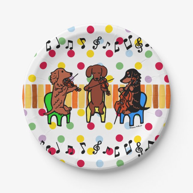 Dachshund String Trio Musician Party Plates (Front)